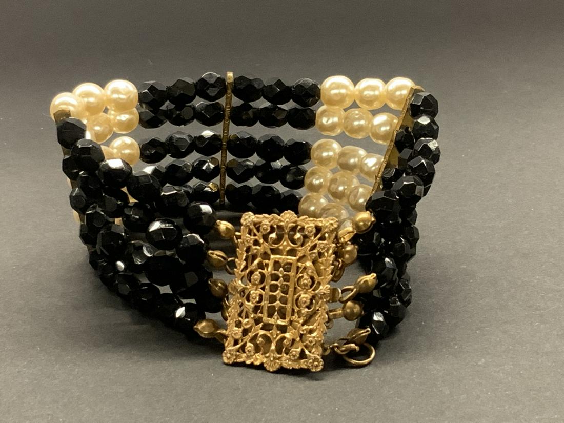Miriam Haskell Black Jet Glass Five Strand Bracelet (1 of 4)