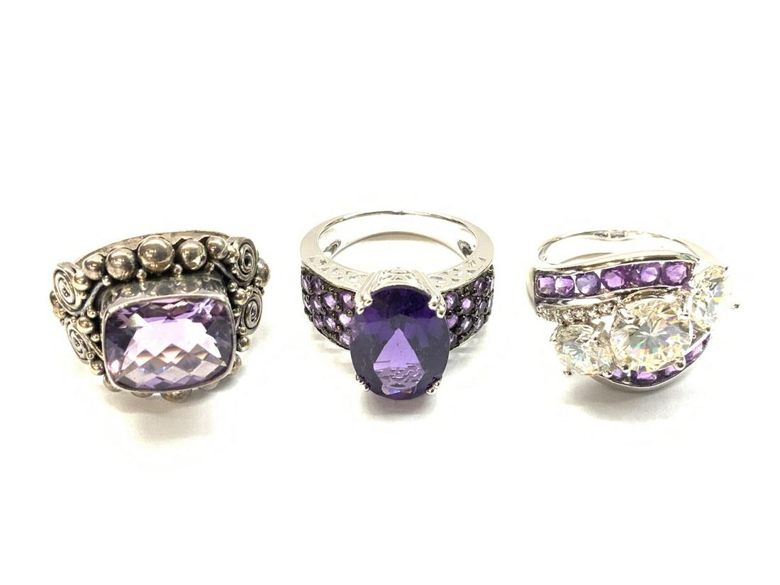 Lot of 3 Sterling Silver Amethyst Rings (1 of 8)