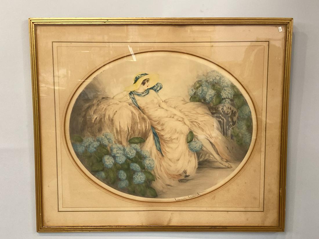 C. 1919 Blue Hydrangea Signed by Louis Icart (1 of 5)