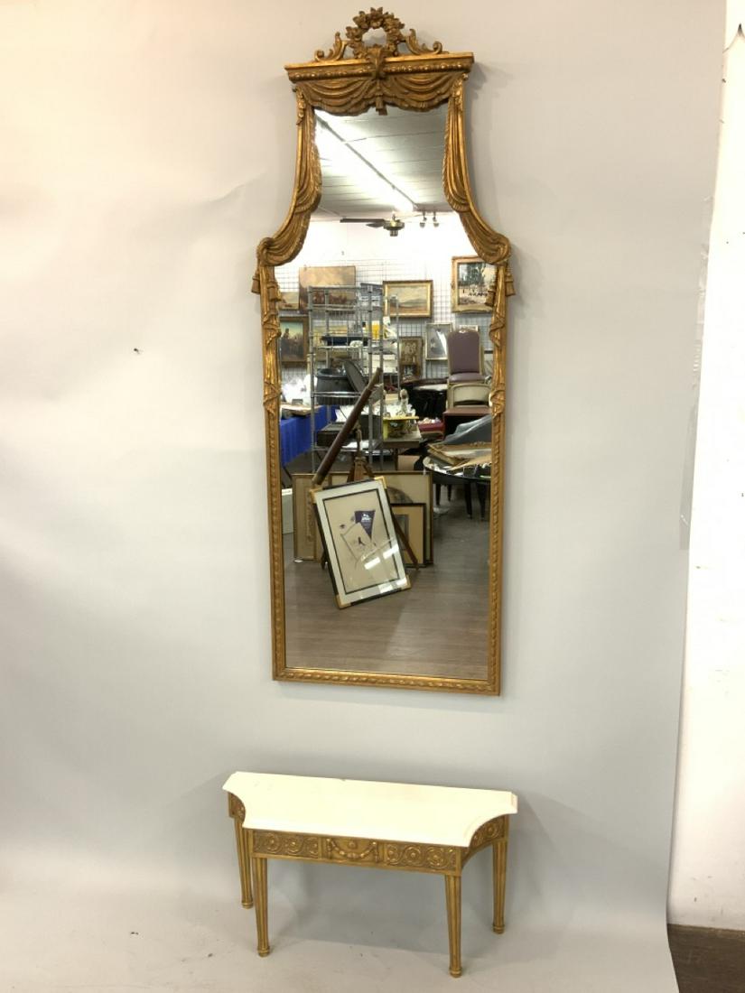 Gilt Wood Entry Way Pier Mirror & Marble Top Table (1 of 5)