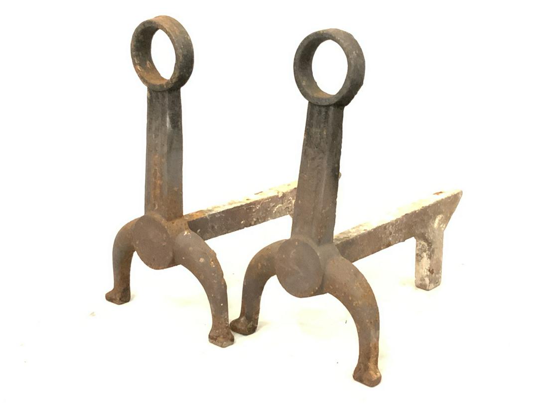 Pair of 19th Century Andirons: 19th c. Pair of Andirons. Dimensions: 17" x 17" x 9 1/2"