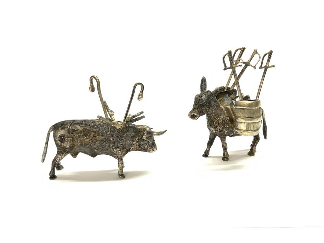 A Pair Continental Sterling Donkey & Bull (1 of 3)
