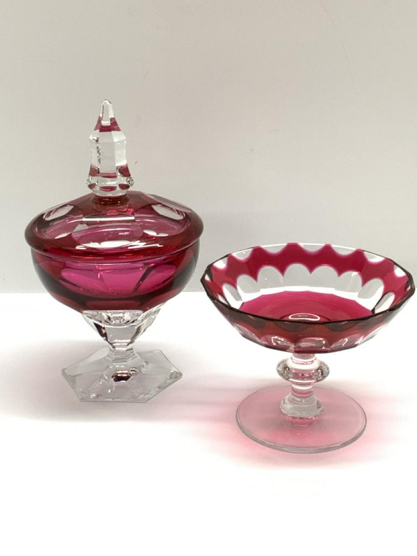 Val St. Lambert Cranberry Cut To Clear Compote & Jar (1 of 8)