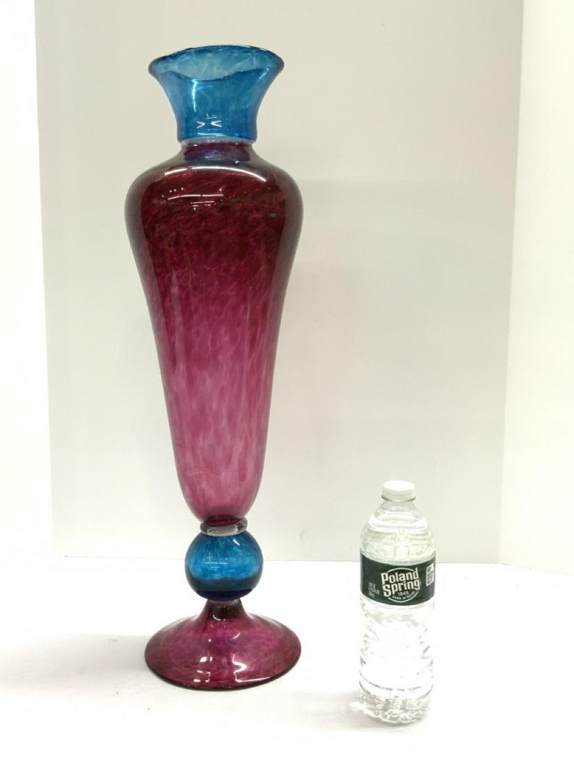 23” Tall Studio Art Glass Cranberry & Blue Glass Vase 1990’s (1 of 4)