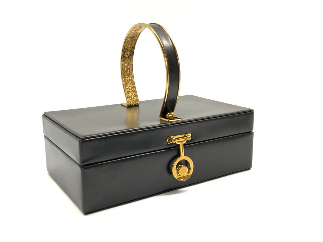 Vintage Dorette Black Leather Box Bag: Dorette Black Leather Box Hand Bag. Comes with Original box Dimensions: 7” x 8” X 5”