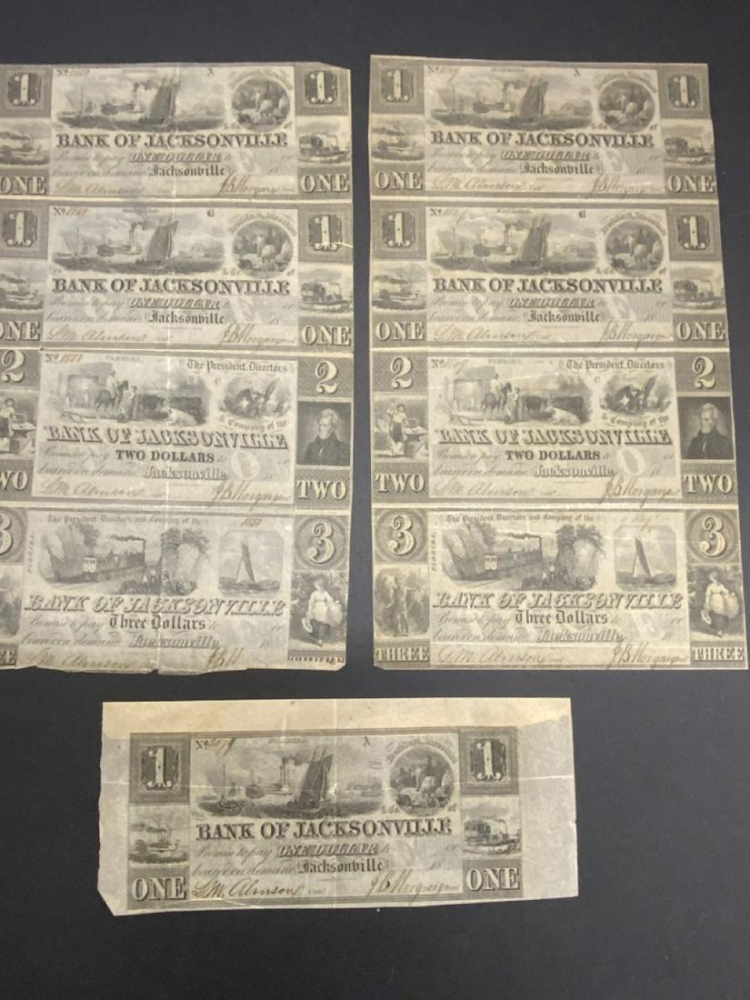 Bank Of Jacksonville, Florida Obsolete Currency Notes: Bank Of Jacksonville, Florida. Two (2) uncut uncirculated sheets with four (4) $1 notes, two (2) $2 and Two (2) $3. Additional $1 note separate.