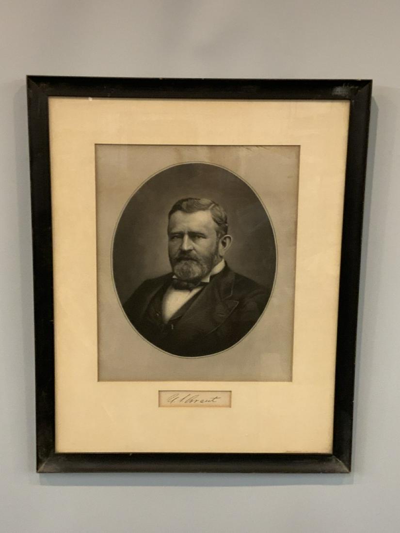 Engraving U.S. Grant Autograph: Engaved portrait of Ulysses S. Grant with autograph. Dimensions: 22” x 17 1/2” framed