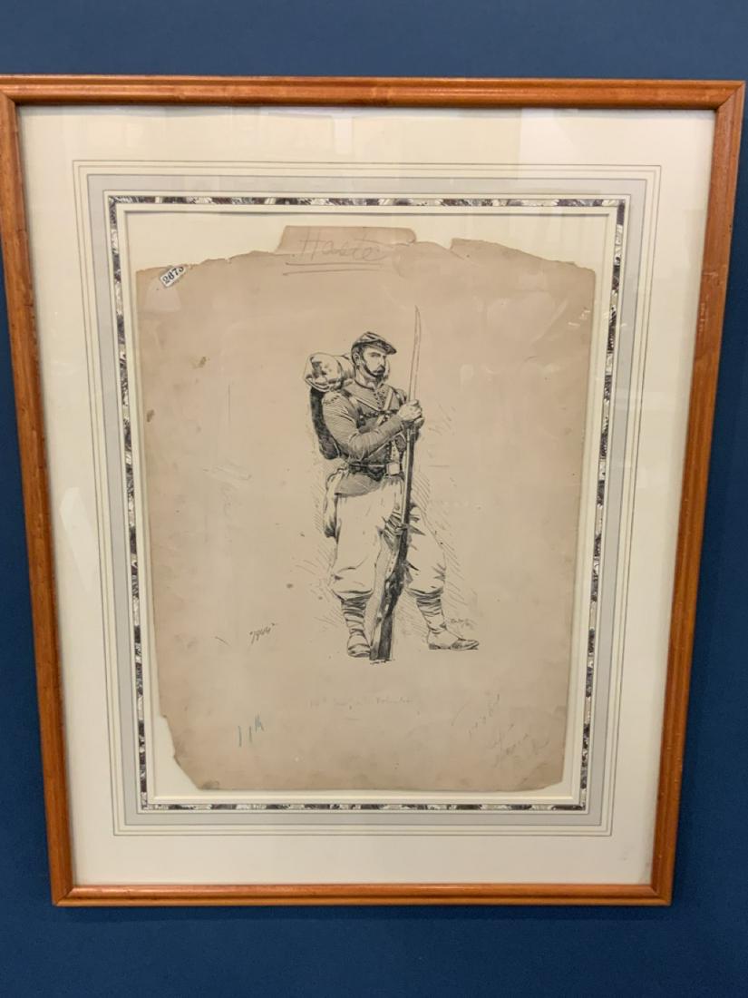 Isaac Walton Taver (American, 1860-1933) 14th New York Volunteer: Isaac Walton Taber (American, 1860-1933) Titled: 14th New York Volunteer Pen in ink on paperDimensions: 16 1/2" X 12 1/2" and 24" X 19' Framed.