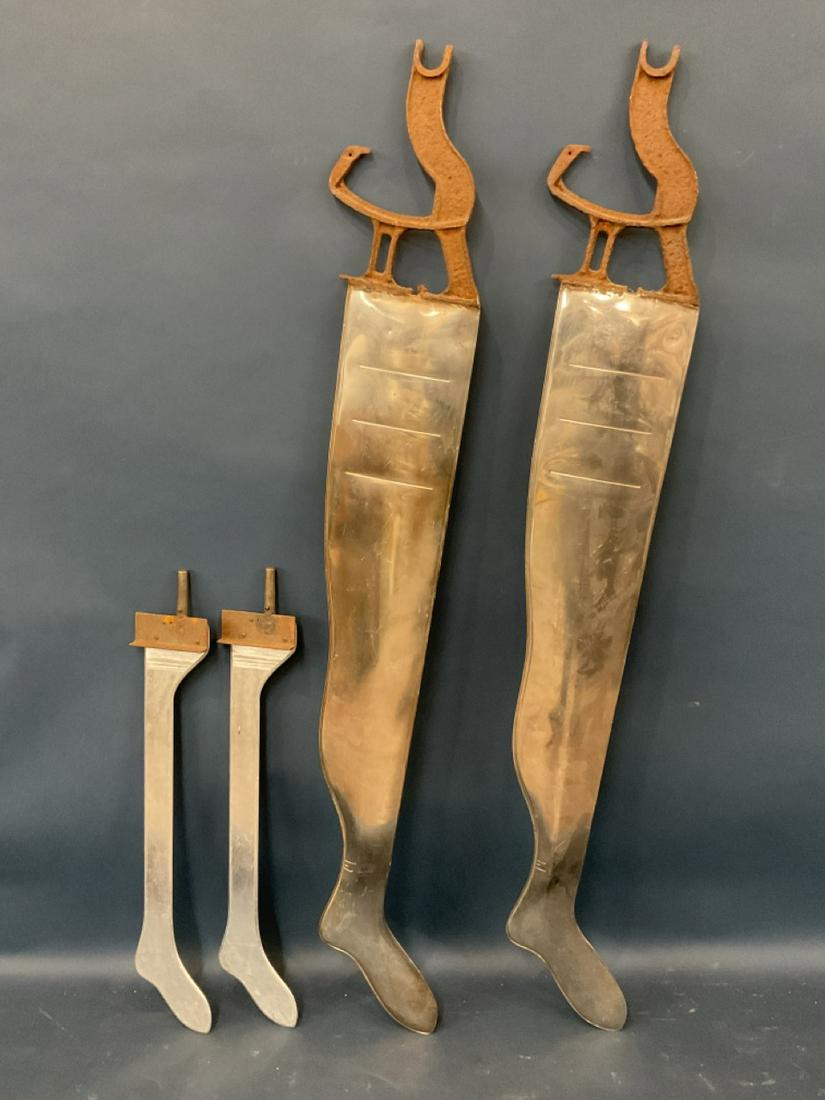 Four (4) Vintage Stocking Molds: Four (4) Vintage Steel Metal Stocking Molds Dimensions:Large: 9” x 57” and 6” x 29 1/2” Marked Auto Board PAT No. 3019951