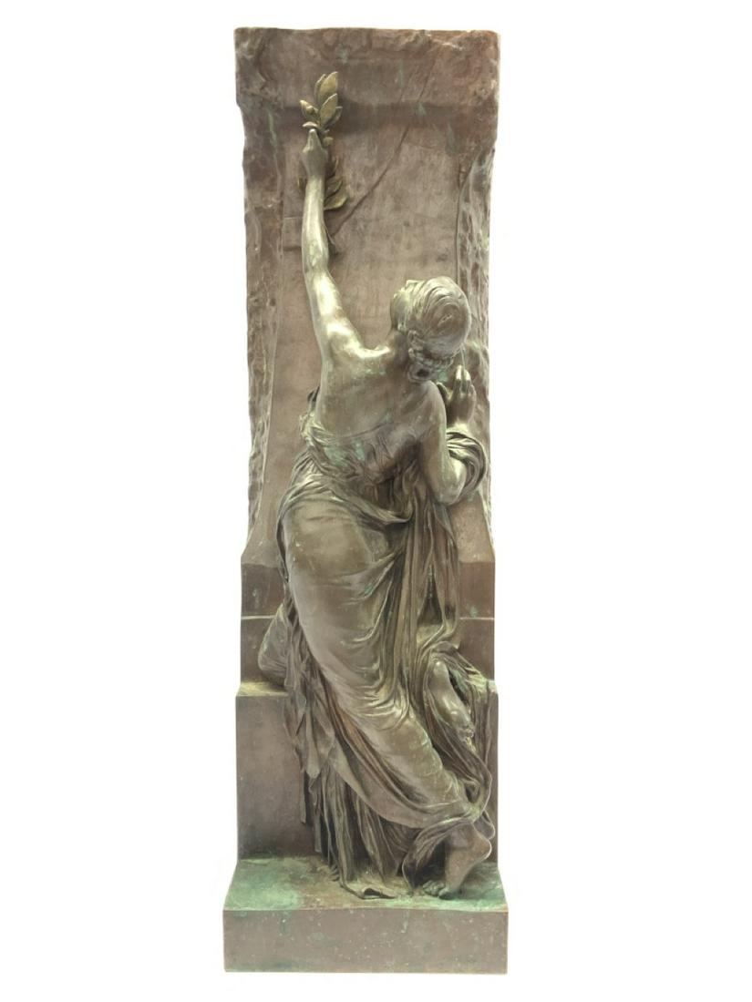 Henri Michael Antoine (French, 1833-1891): Henri Michael Antoine (French, 1833-1891) "La Jeunesse"Dimensions: 23 1/2/" h. x 6 1/2” x 7” 652 F. Barbedienne Fondeur, Paris and foundry seal. Condition: Patina overall good, some green