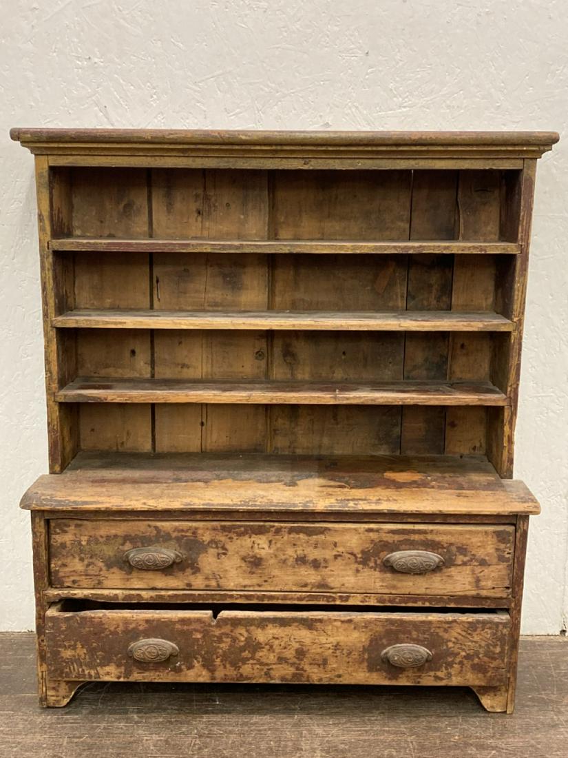 19th Century Red Painted Childâ€™s Step Back Cupboard: 19th Century Red Painted Childâ€™s Step Back CupboardDimension: 38 3/4” x 34 3/4” x 11 1/2”