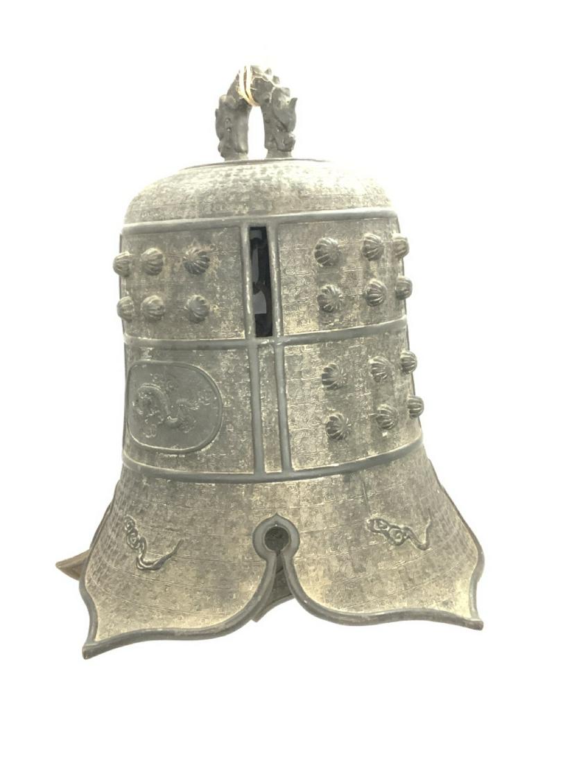 Chinese Iron Temple Bell: Chinese Iron Temple style bell. Dimensions: 18” (H), 16” bottom diameter
