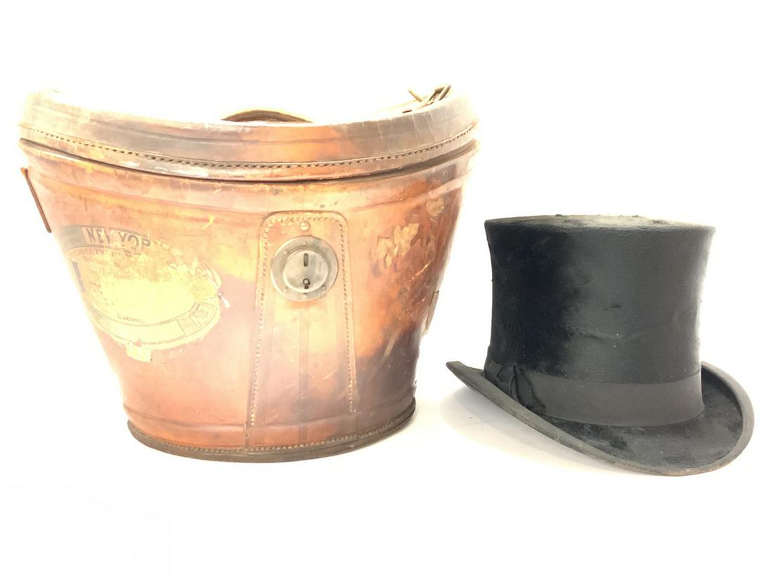 Beaver Skin Top Hat w/ Box: Men's English Top Hat with Box. Knox The Hatter NY (Box) Hat is signed Satch Ell And Son. Late 19th century.