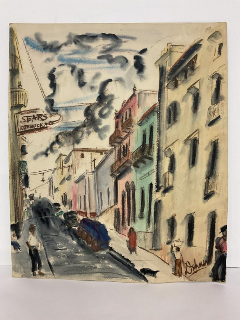 Walter Dehner, Puerto Rico "Calle Jose" 1940 Watercolor: Walt Dehner (American, 1898-1975) Puerto Rico; Calle Jose 1940 Signed lower right. Dimensions: 20” x 16 1/2” Original unframed condition