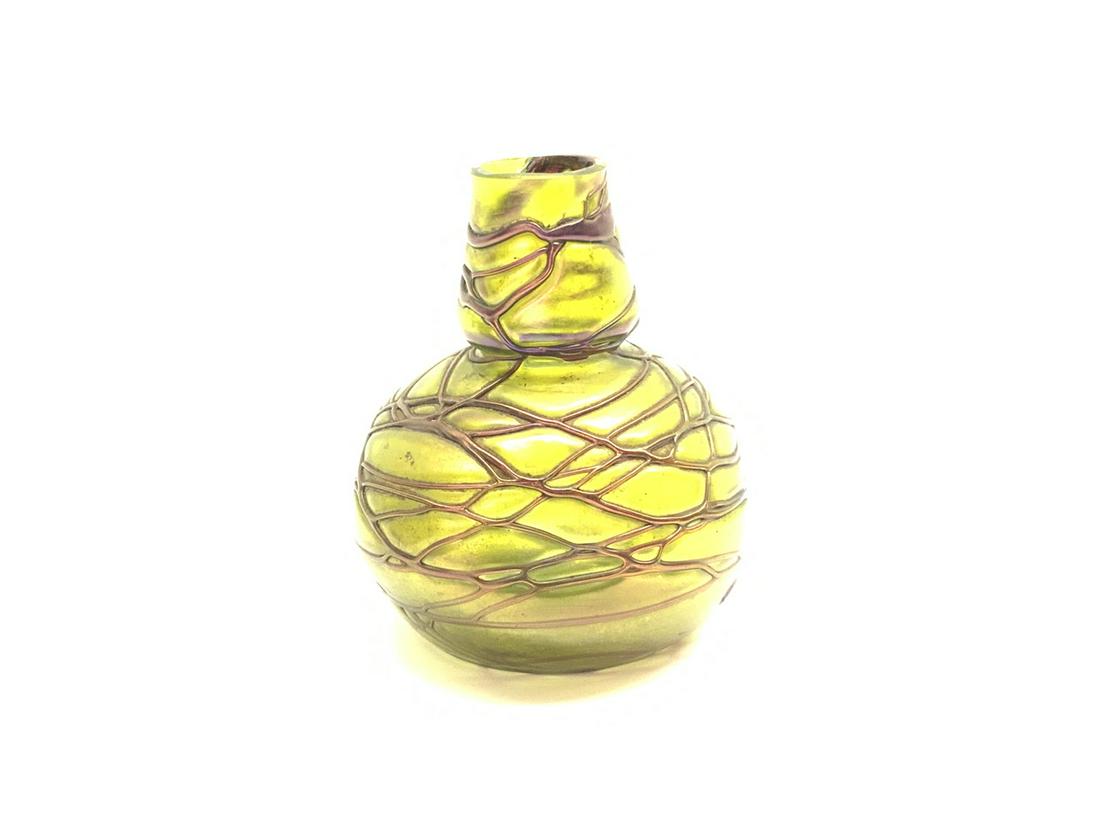 Loetz Art Glass Vase: Loetz art glass vase. Unsigned. Dimensions: 4.5’ x 1.5”