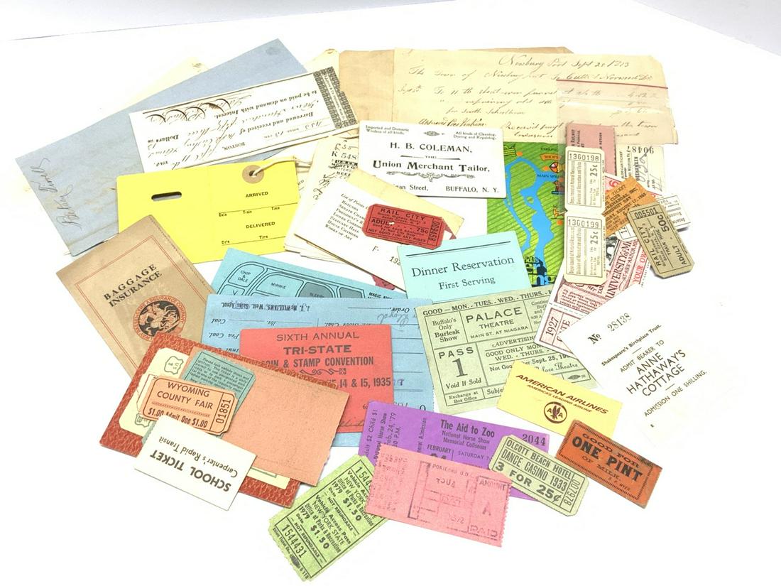 Paper Ephemera Lot, Railroad Tickets Etc.: Railroad and Event Tickets. Compiled 19th and early 20th century ephemera. As seen in photograph preview.