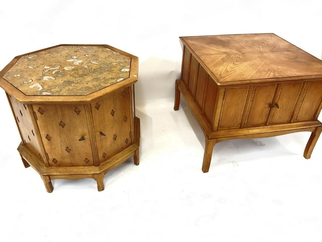 Two Mid Century Living Room End Tables/Cabinets: Two Mid Century Living Room End Tables/Cabinets Dimensions: 21”h x 26” x 26” and 21 1/2” x 27”