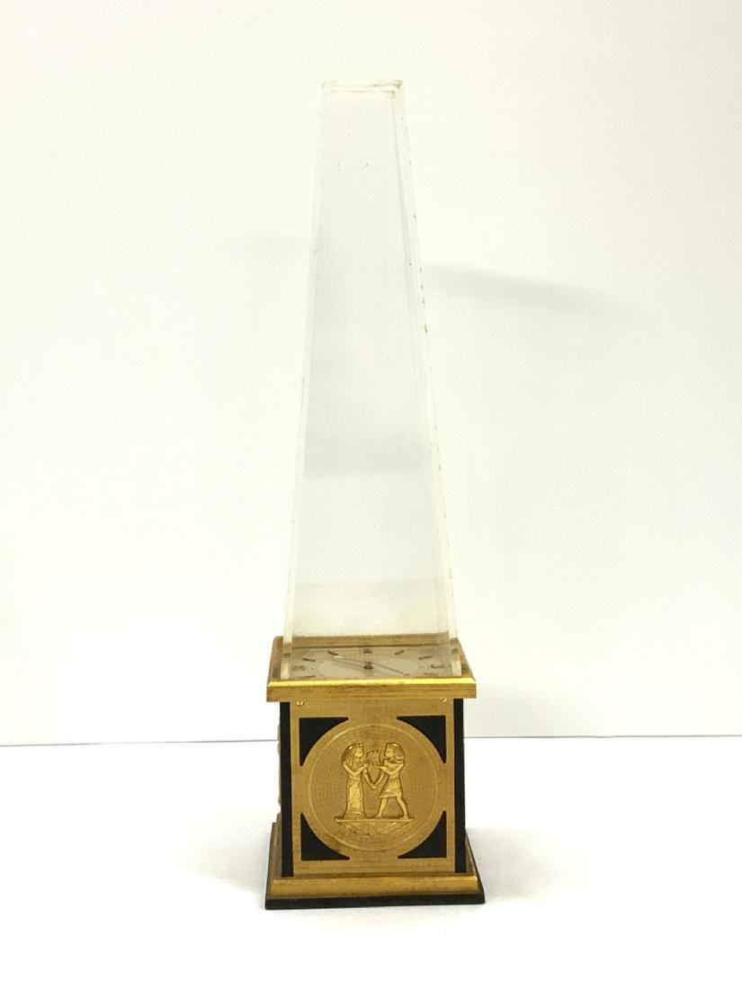 Vintage 1960's LeCoultre Egyptian Obelist Clock: Le Coultre Egyptian Obelisk Alarm Clock. Eight (8) Day Movement. Dimensions: 9 1/4"h