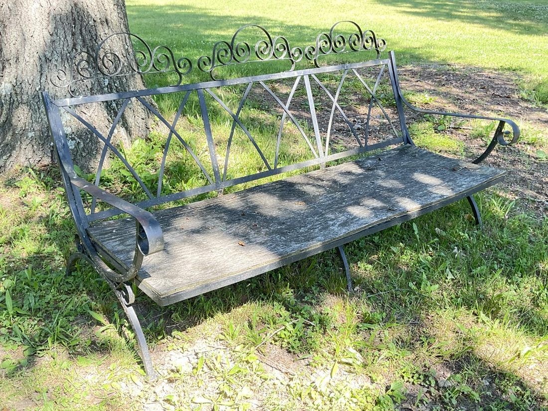 Outdoor Black Iron Sofa Frame: Black iron outdoor sofa frame. Early 20th century. Dimensions: 35" X 68” x 30”