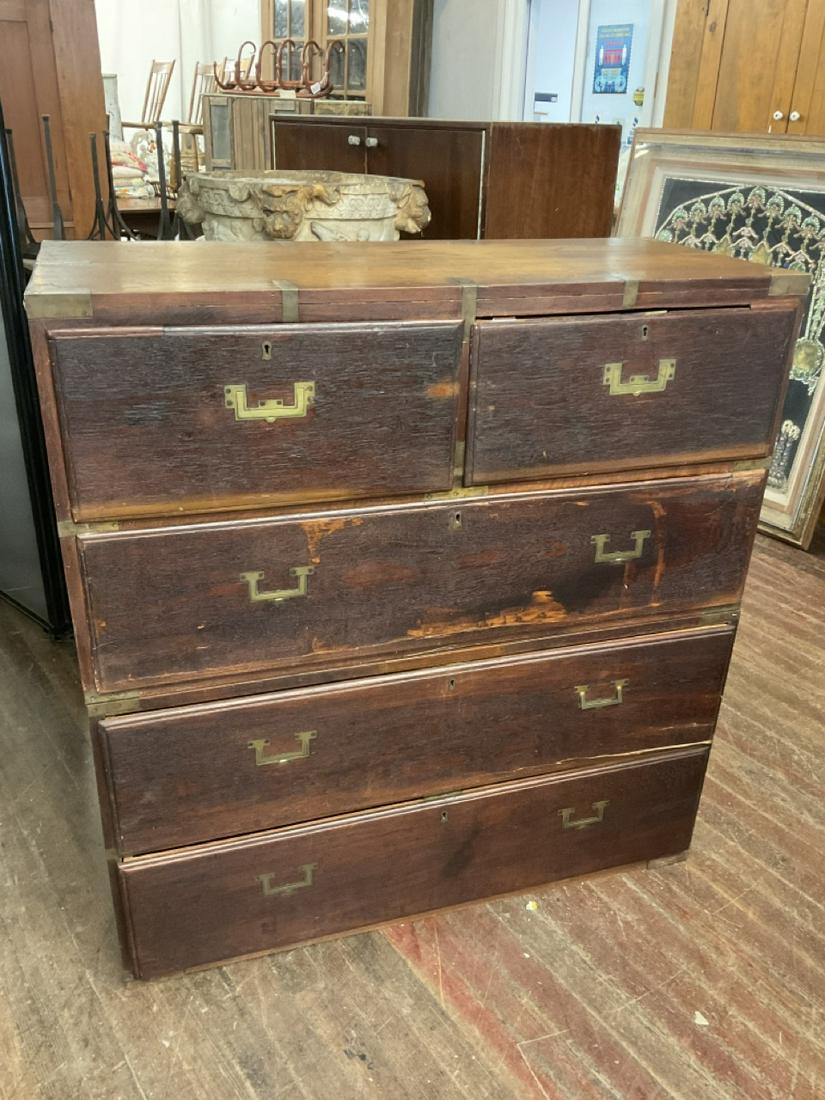 19th c. Traveling Campaign Chest: Two/Three Antique Traveling Campaign Chest With Brass Pulls And Hardware. 19th century. Dimensions: 44"h X 41 1/2" X 18"