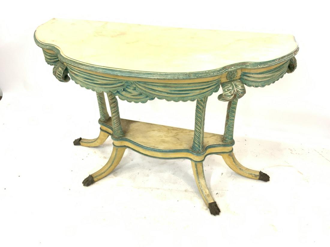 Regency Style Gold Gilt And Painted Console Table.: Regency Style Gold Gilt And Painted Console Table. Dimensions: 33” x 46” x 19”