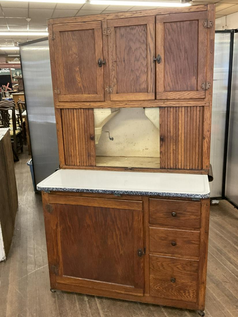 Antique Oak Hoosier Cabinet: Oak Kitchen Hoosier Cabinet. Dimensions: 72" X 41" X 25"