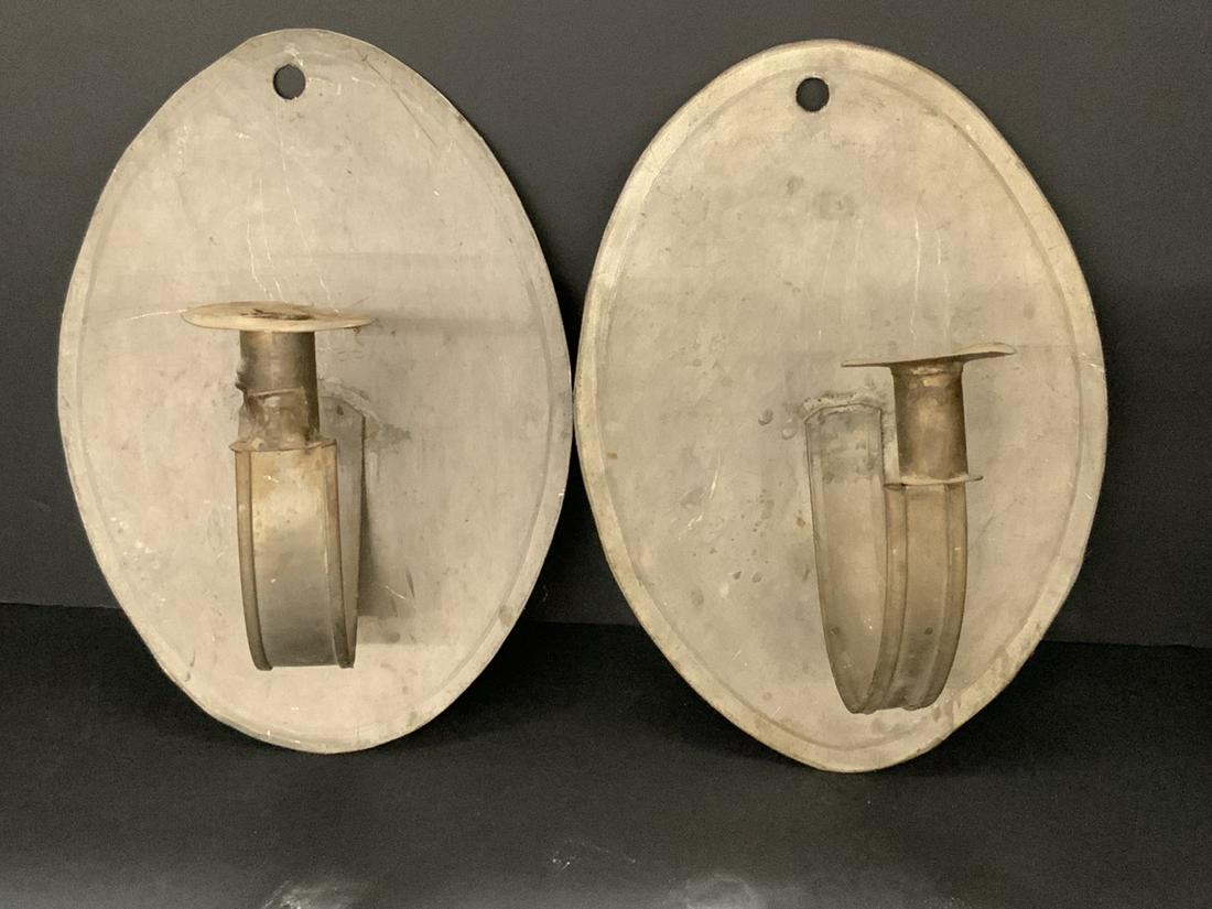 Early 19th c. American Tin Candle Wall Sconces: Early 19th c. American Tin Candle Wall Sconces Provenance: High Falls, NY estate. Dimension 12 1/2” x 7 1/2”