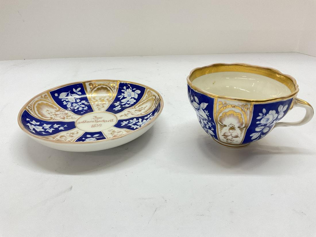 KPM PORCELAIN Cup And Saucer c. 1859: 19th c. KPM porcelain commemorative teacup and saucer. Dated 1859.