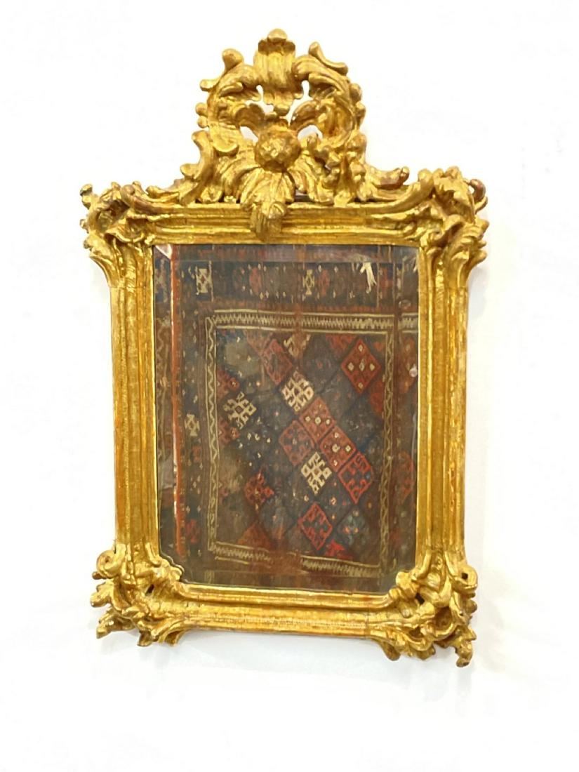 Gesso Gilt Wood Mirror 18th/19th c.: A fine Gesso gilt wood mirror. Found in a custom wood crate in estate. Optional inlcluded with sale. 18th/19th century. Dimensions: 31” x 19”