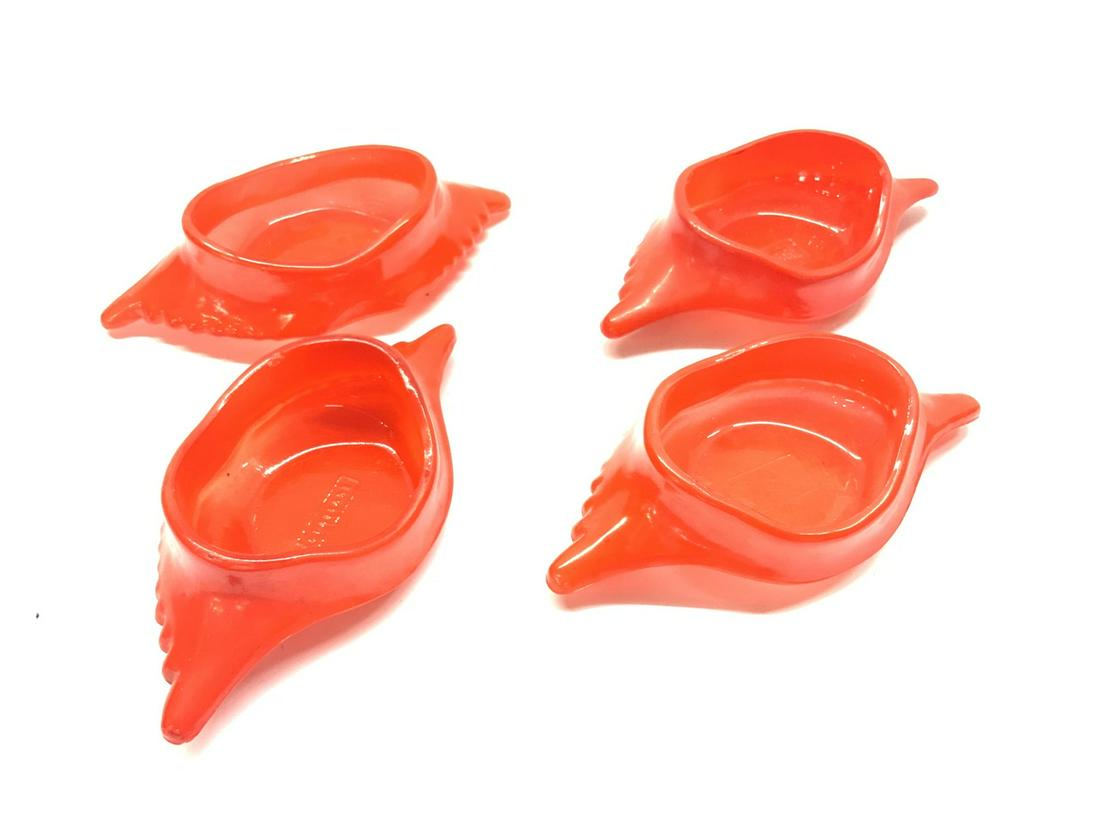 Glasbake Vintage Crab Dishes: Set of four (4) Crab shell dishes by Glasbake. Dimensions: 1” x 6” x 3”