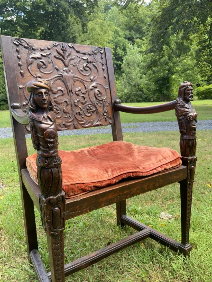 16th/17th c. Renaissance Carved Hunt Chair: 16th/17th c. Renaissance Carved Hunt Chair. Dimensions: 32" x 20" X 18"