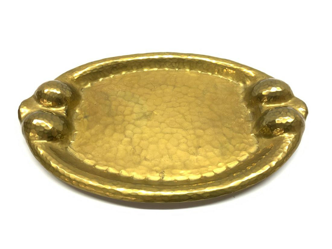 Karl Gehle Hammered Brass Art Nouveau Tray: Art Nouveau Hammered Brass TraySigned K. Gehle Hageni.W. 21Dimensions: 11 1/4” x 8”