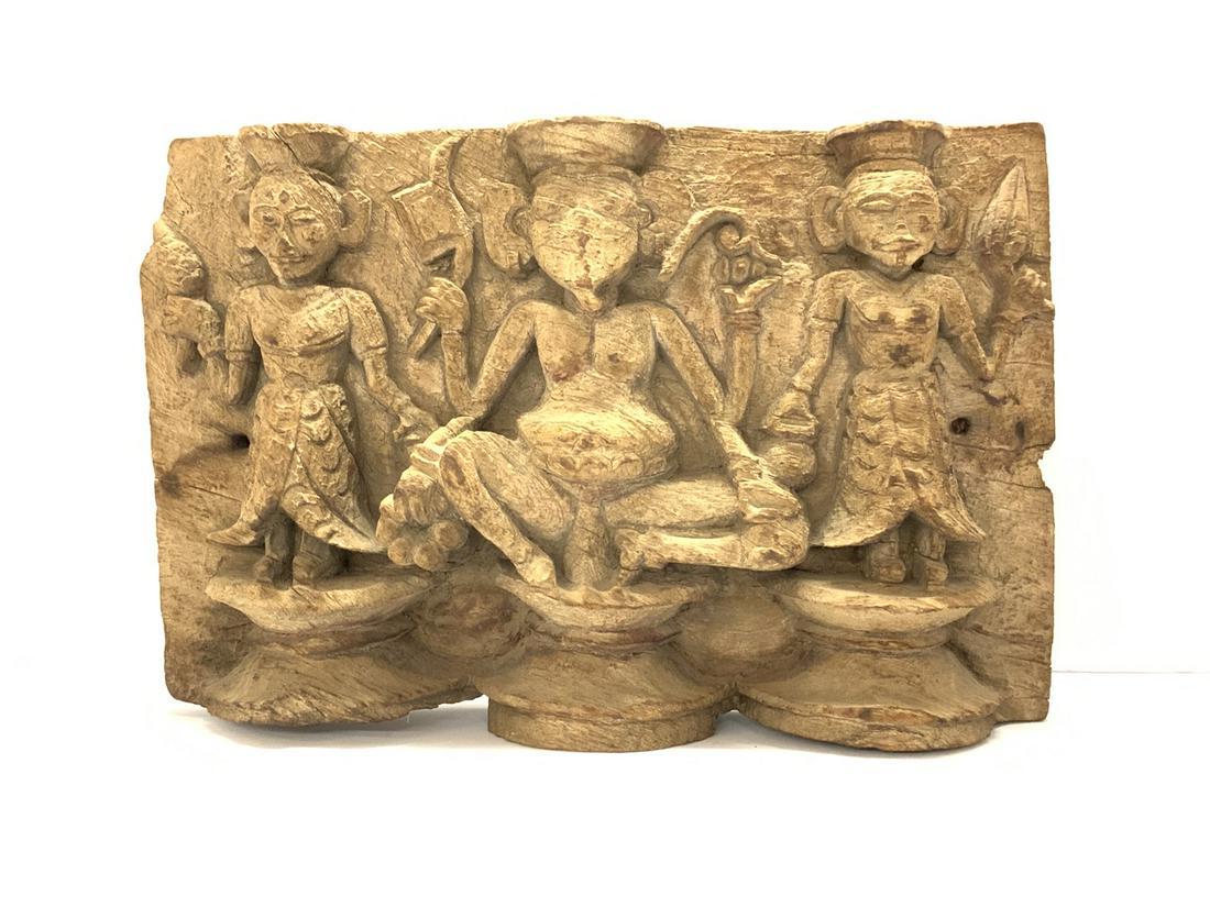 Ganesha Seated Hindu Wood Carving: Ganesha Seated Hindu Wood Temple Carving. Dimensions: 16" X 10"