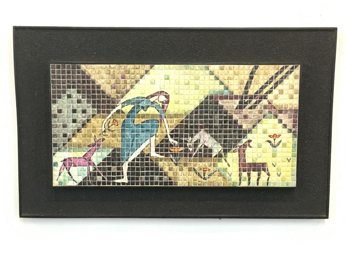 Mosaic Tile Art Framed: Mosaic Tile Art Framed. c. 1960s'. Unattributed. Dimensions: 18" X 29"