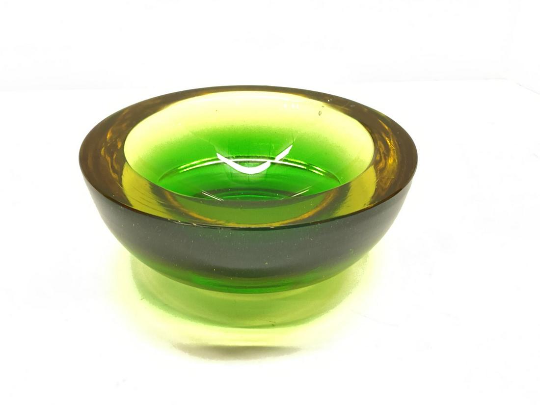Vintage Murano Glass Bowl: Vintage Italian Murano Glass Bowl. Green Lime And Yellow Lemon Colors. Light surface scratching as seen in photograph preview.Dimensions: 3 inches high by 7 1/4 inch diameter