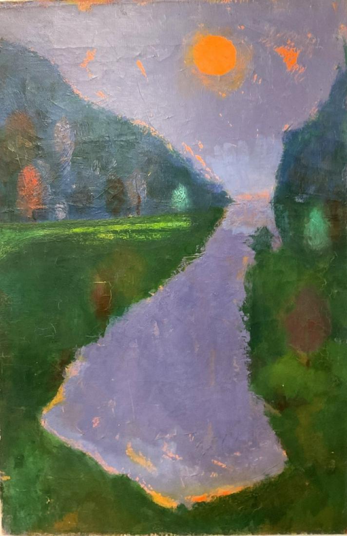 Martin Friedman (1896-1980) Oil on Canvas "Orange Sun": Martin Friedman Hungarian, Provincetown, Mass, Brooklyn b.1896- d.1980) Titled: Orange Sun Medium: Oil on canvas.Unsigned.Dimensions: 12" X 18" Provenance: Estate Of Arnold Friedman by descent.