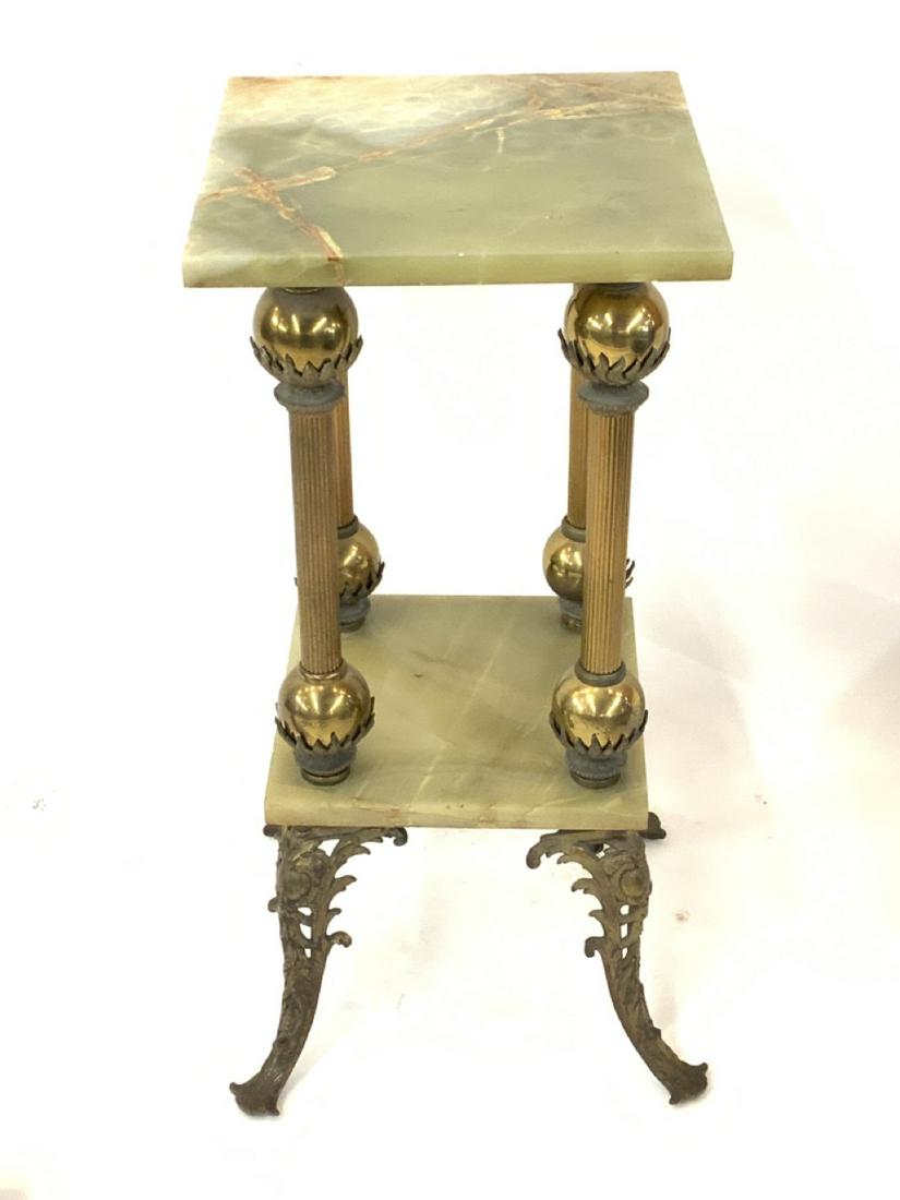 Fine Marble and Brass Two Tier Victorian Table: Brass And Marble Two Tiered Victorian Stand. Dimensons: 30 1/2" X 14"