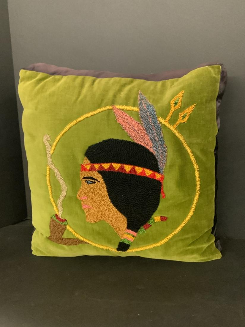Vintage American Indian Decorated Pillow: Vintage American Indian decorated pillow. Dimensions: 16” x 14”