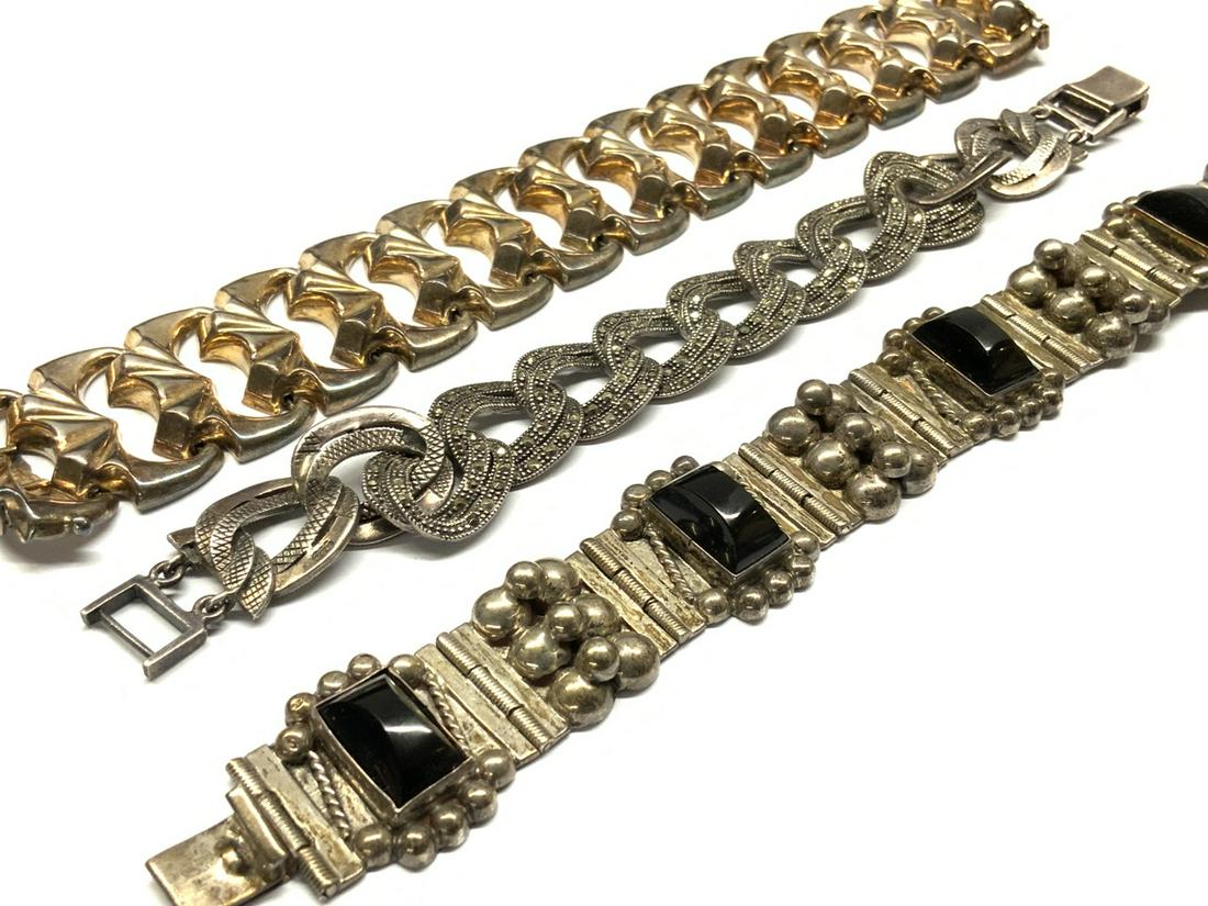 Estate Three (3) Vintage Sterling Silver Bracelets (1 of 4)
