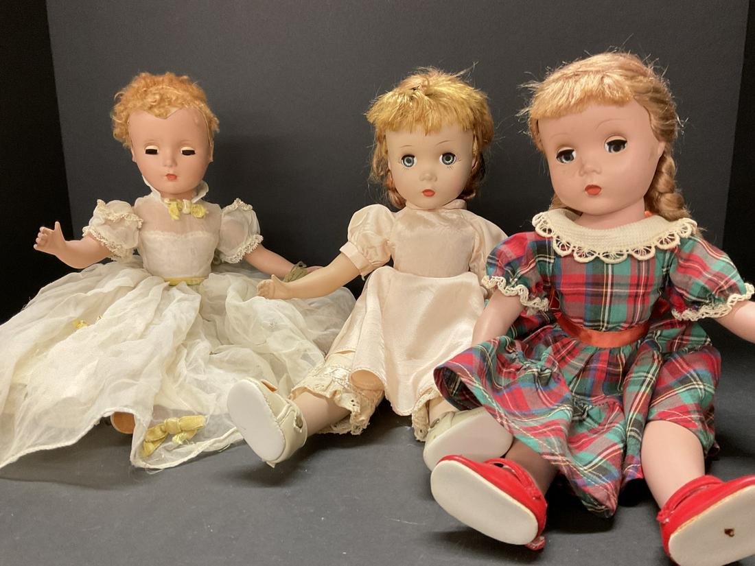 Three early Madame Alexander dolls Polly pigtail with plaid dress Alice and wonderland two-tone (1 of 9)