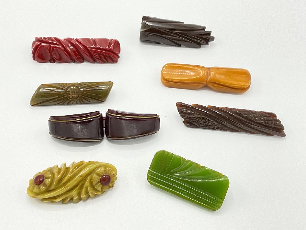 Eight (8) Assorted Bakelite Bar Pins (1 of 3)