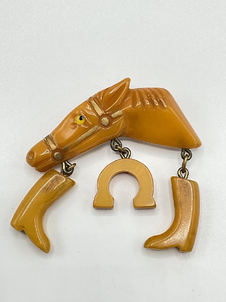 Vintage Bakelite Good Luck Horse Charm Brooch/Pin (1 of 4)