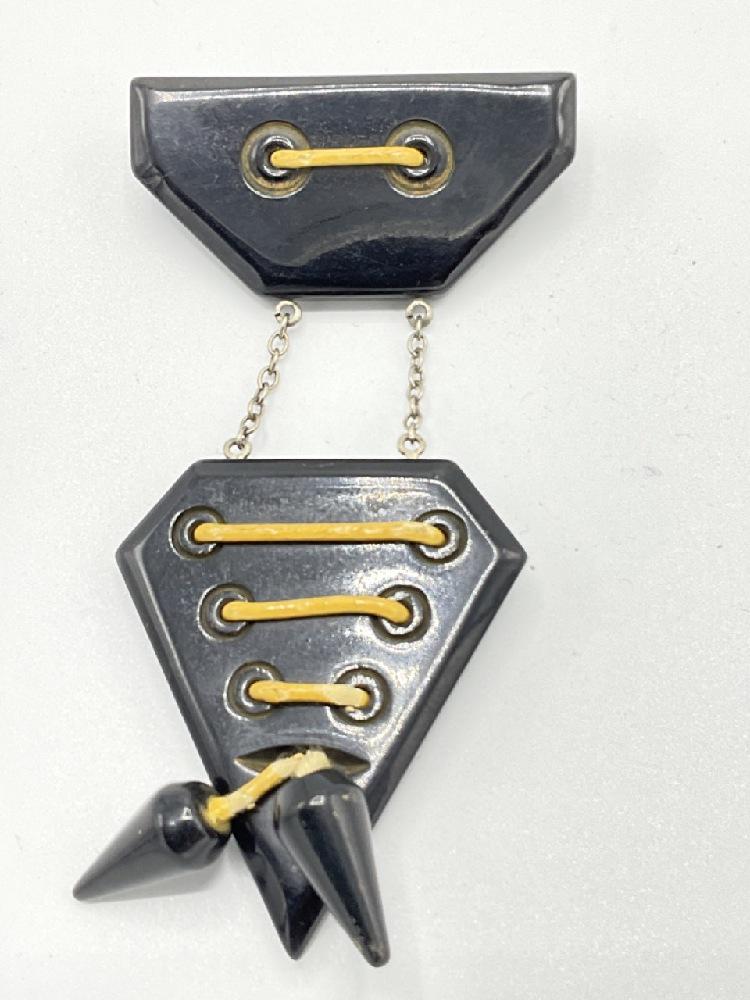 Unusual Vintage Black Bakelite “Tuxedo” Brooch/Pin (1 of 3)