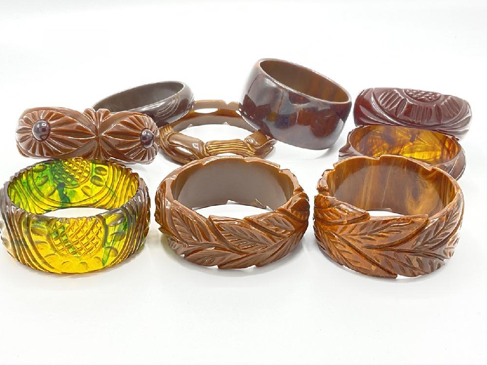 Nine (9) Bakelite Carved Bangle Bracelets (1 of 6)