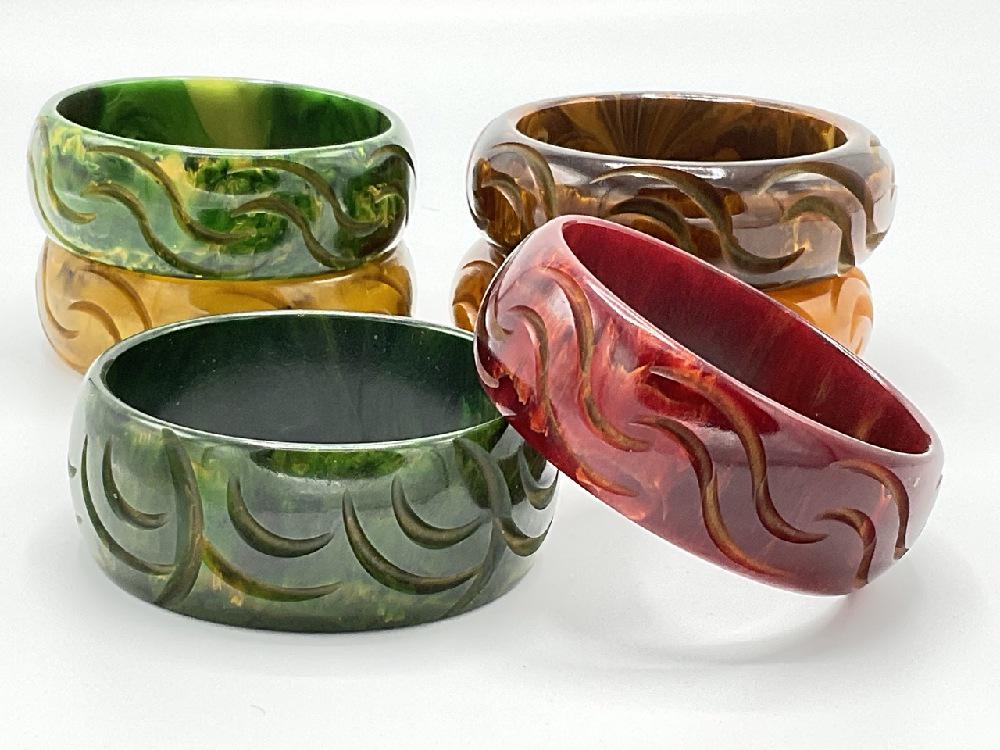 Six (6) Bakelite S Scroll Carved Bangle (1 of 4)
