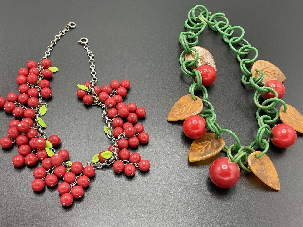 Two (2) Vintage Carved Bakelite Red Cherry Necklaces (1 of 6)
