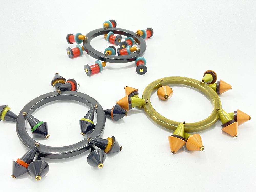 Three (3) Art Deco Bakelite Dangling Charm Bangles (1 of 3)