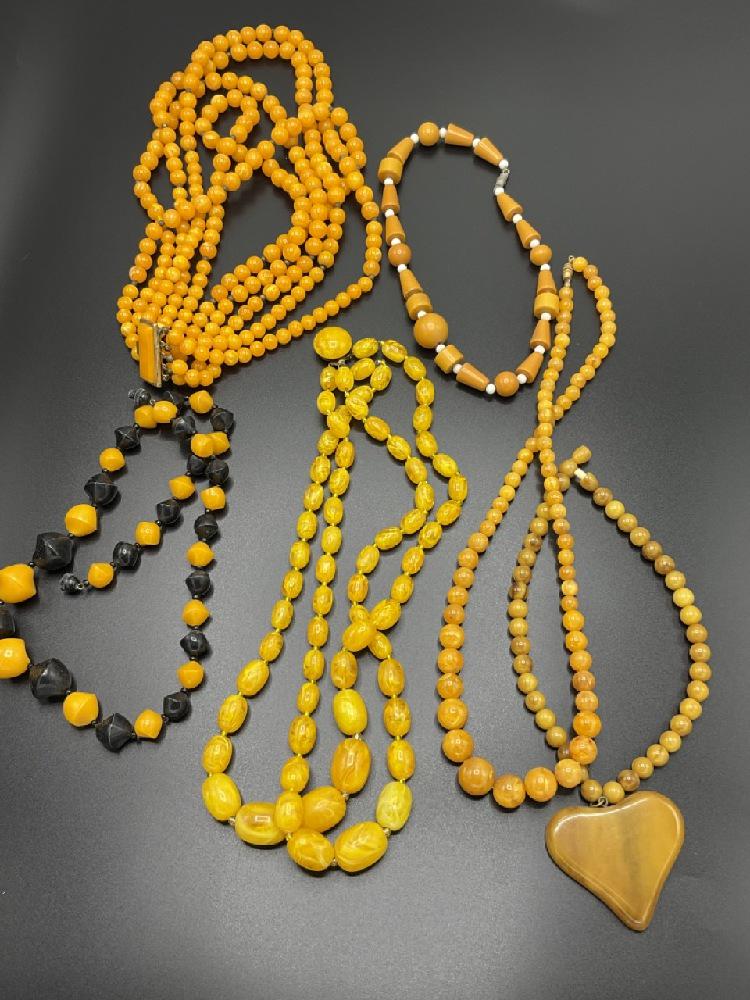 Six (6) Vintage Butterscotch and Caramel Bakelite Necklaces (1 of 7)