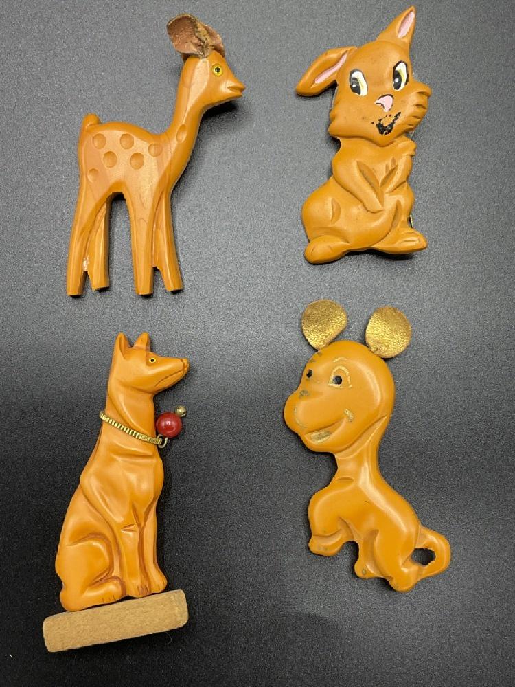 Four (4) Animal Butterscotch Bakelite Pins (1 of 4)