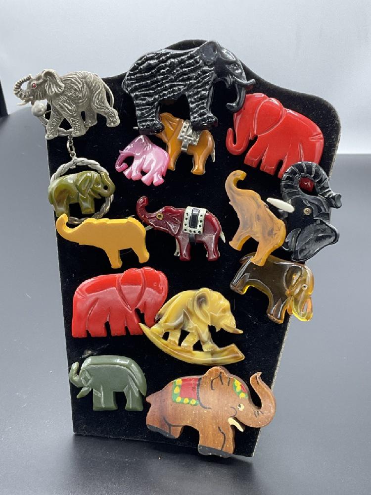 Fifteen (15) Assorted Bakelite and Vintage Elephant Pins (1 of 4)